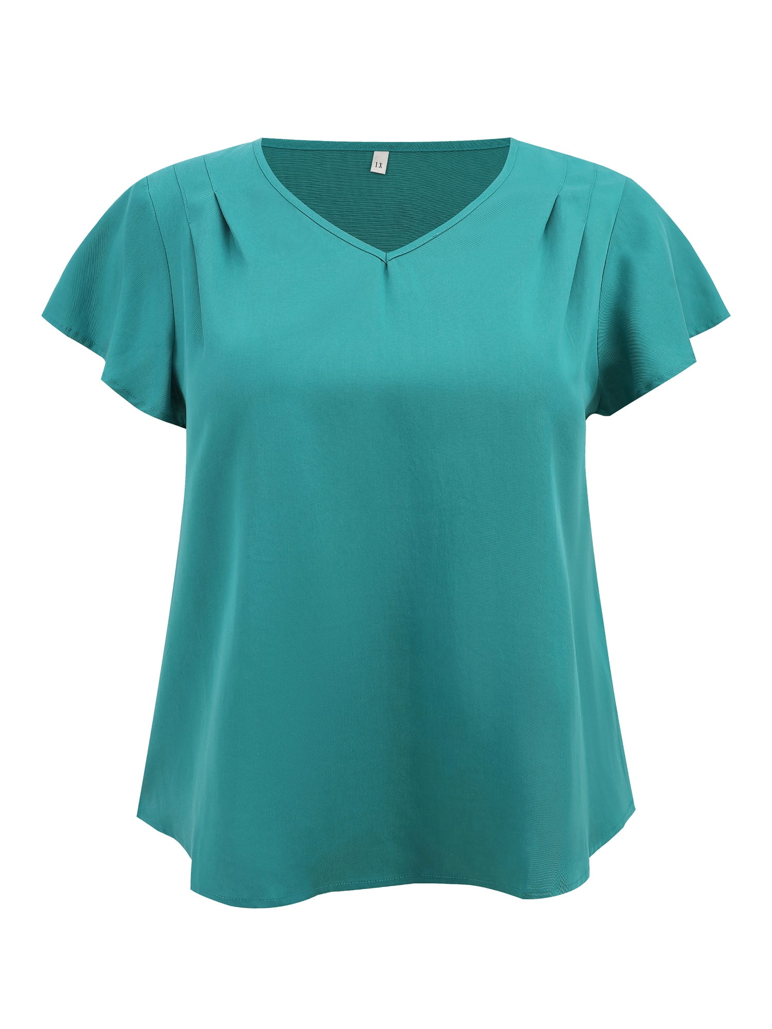 DARING DIVA Women's Plus V Neck Ruffle Sleeve Blouse 4X Lake Blue