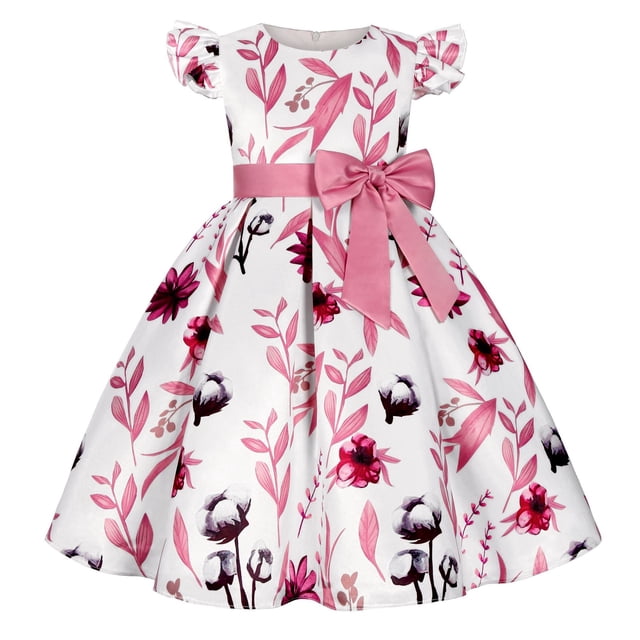 Vestido de niña con mangas abullonadas y estampado de lazo, disfraz de princesa para fiesta de cumpleaños