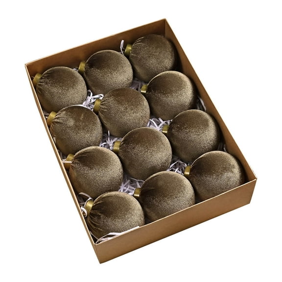 Hvmvliv 12-Count Velvet Flocked Christmas Ball Ornaments 3.15 Inch Plastic Xmas Tree Decor Holiday Hanging Decorations Brown