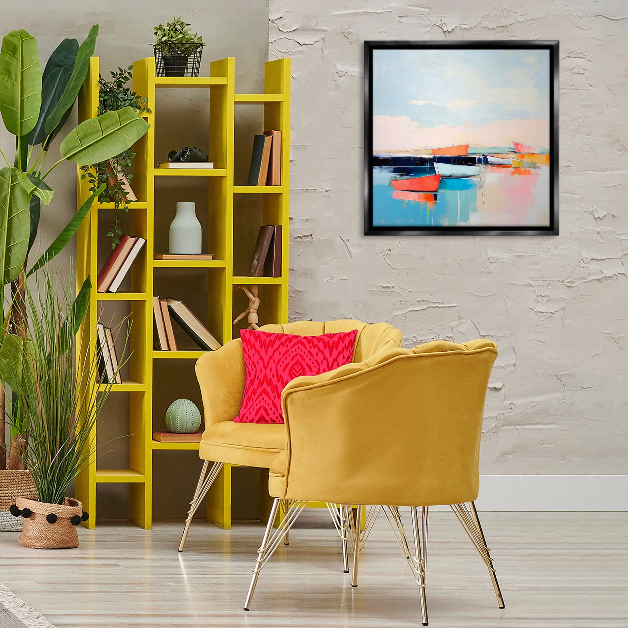 Stupell Industries Vivid Boat Reflection Transportation Painting Black Floater Framed Canvas Art Print Wall Art, 25 x 25