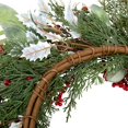 thumbnail image 4 of Corona navideña artificial de 20 pulgadas para puerta con hojas de orejas de cordero, corona de invierno con nieve artificial y bayas rojas, decoraciones navideñas con agujas de pino para la, 4 of 6