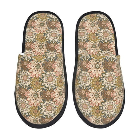Balery Mandala Slient Indoor Furry Fleece Comfort House Shoes Soft Non-Slip Home Shoes Cotton slippers House Slippers-- Large