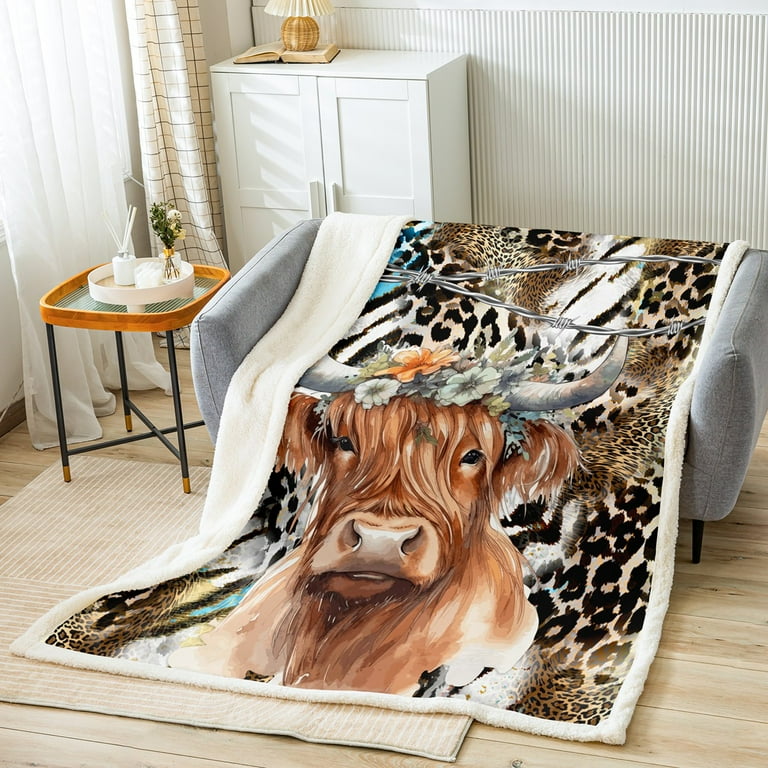 Highland Cow Blanket Cowhide Cheetah Print Throw Blanket 40 x50