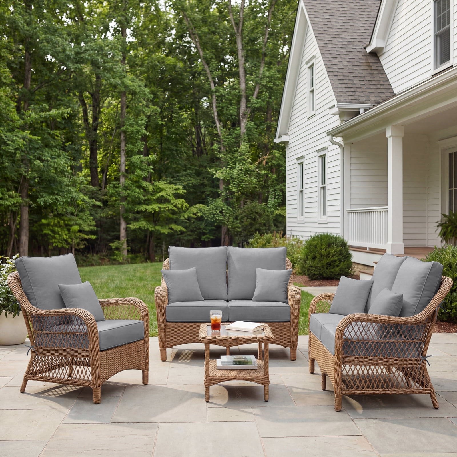 5 Set Outdoor Chair Cushions 24 x 24 x 6 inch for Patio Furniture, Fade & Water Resistant Patio Cushions with Removable Cover and Straps, Gray