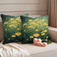 thumbnail image 2 of Spring Floral Outdoor Waterproof Pillow Covers, Yellow Green Pastoral Botanical Oil Painting Decorative Square Throw Pillowcase Sofa Cushion Sham for Patio/Couch/Chair, 18"x18" 2 Pack, 2 of 8