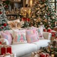 thumbnail image 2 of Pink Christmas Throw Pillow Covers 20 x 20 Inch Set of 4, Xmas Trees Truck Merry and Bright Striped Holiday Farmhouse Decorative Cushion Cases for Home Decoration G581-20, 2 of 5