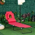 thumbnail image 2 of Outsunny Adjustable Outdoor Lounge Chair, Garden Folding Chaise Lounge w/ Reading Hole Reclining Tanning Chair Seat, Folding Camping Beach Lounging Bed with Support Pillow, Red, 2 of 10