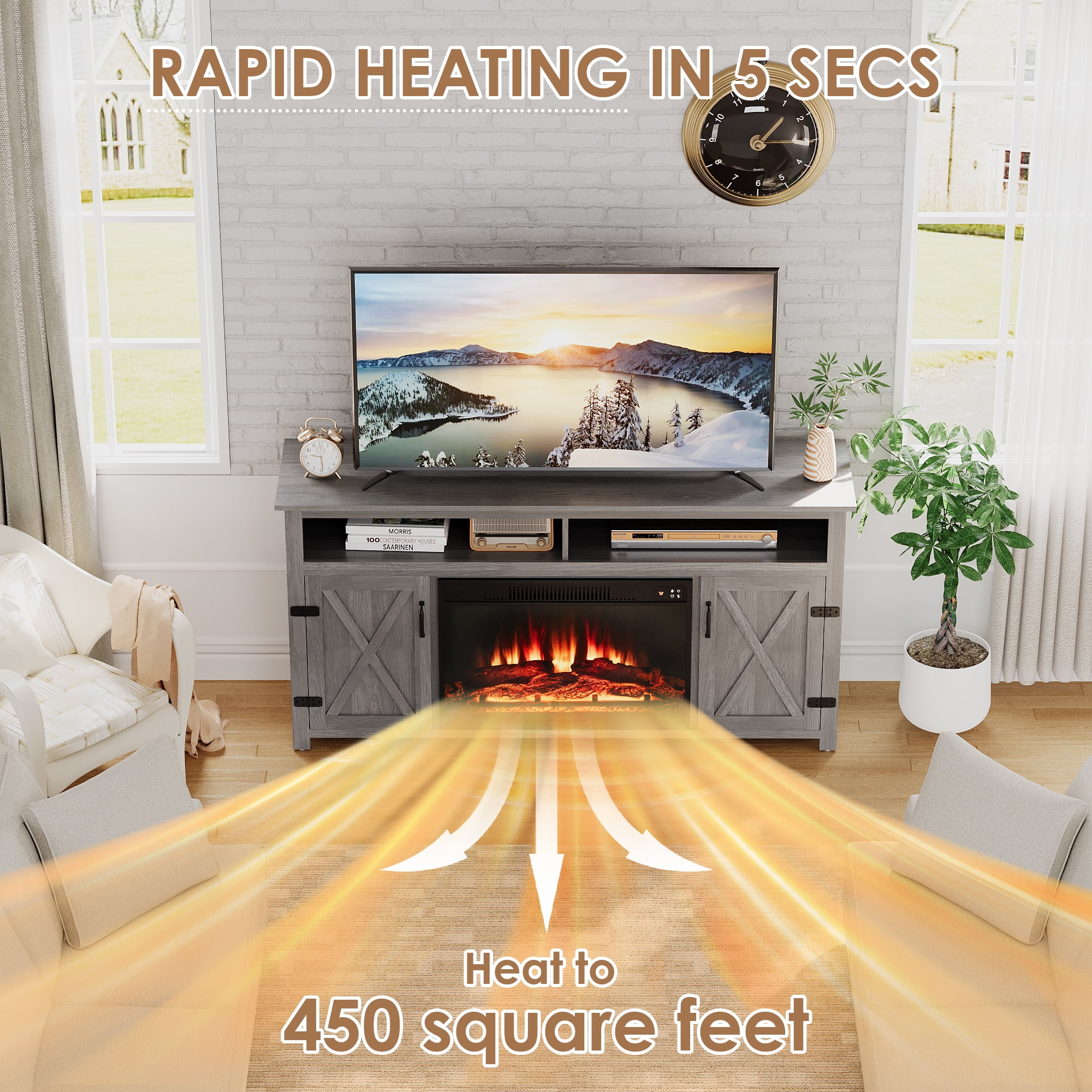 Homall Fireplace TV Stand in Wood Gray - Adjustable Shelves & Large Storage Entertainment Center