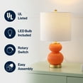 thumbnail image 5 of JONATHAN Y Daphne 20" Contemporary Transitional Metal/Glass Ribbed Gourd LED Table Lamp, Orange/Brass Gold, JYL1099E, 5 of 7