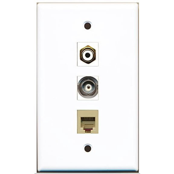 RiteAV - 1 Port RCA White and 1 Port Phone RJ11 RJ12 Beige and 1 Port BNC Wall Plate