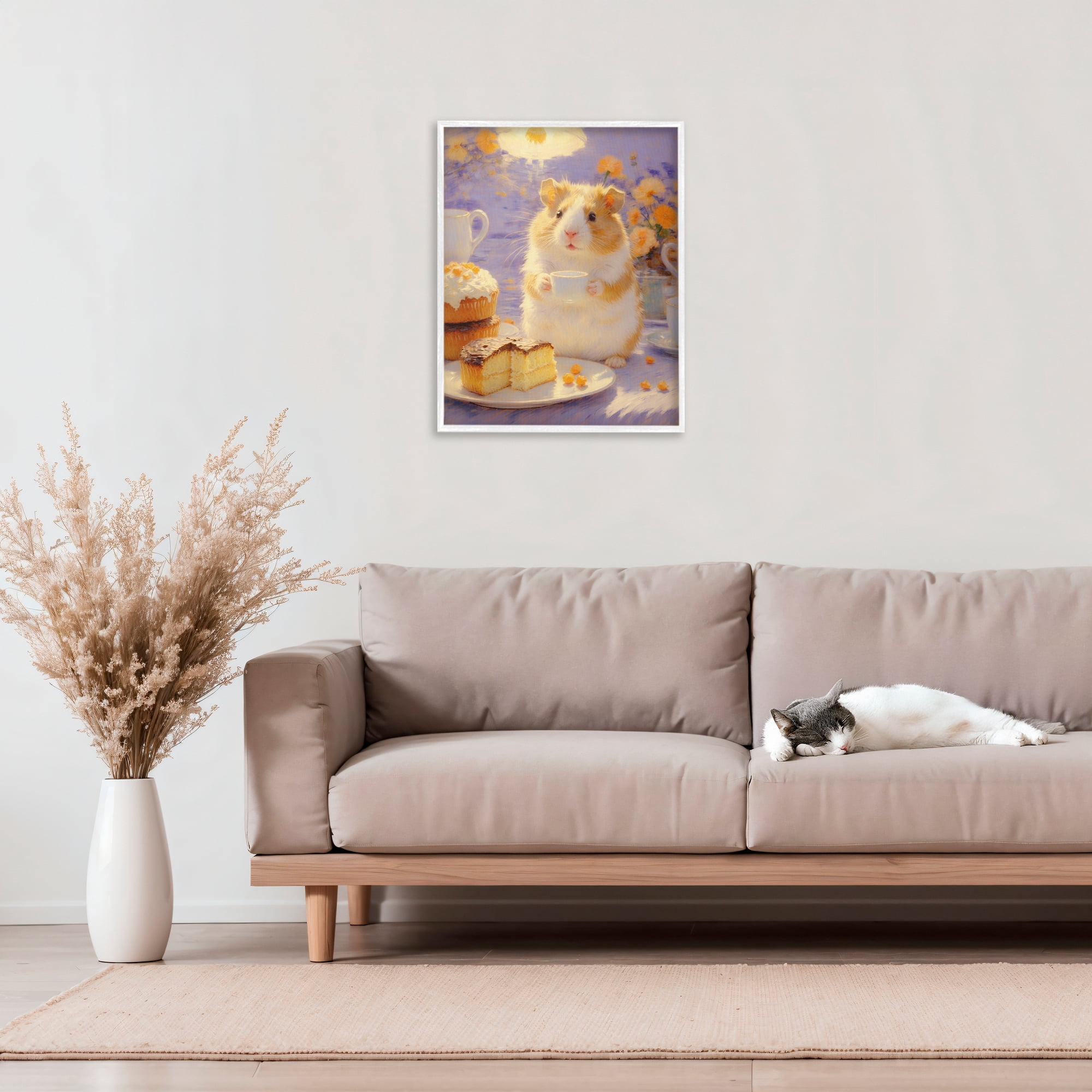 Stupell Industries Hamster Tea Party with Cake White Framed Giclee Art, design by Angie Hawke