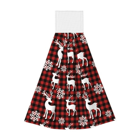 

Adobk Plaid Reindeer Snowflakes Print Coral Velvet Hand Wipes Fashion Hanging Kitchen Towel for Bathroom Washcloth Absorbent Tie Towel