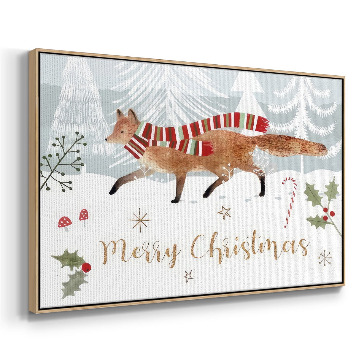 Woodland Christmas Collection A - Framed Gallery Wrapped Holiday Canvas - 25 x 37 - Natural Wood Frame