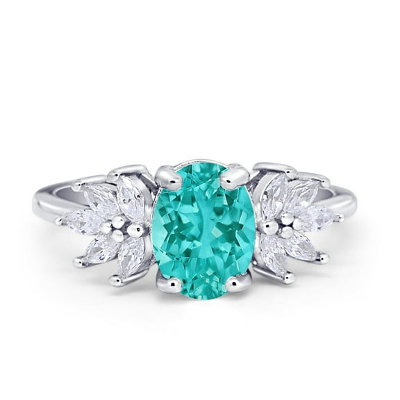 Art Deco Oval Ring Simulated Paraiba Tourmaline CZ 925 Sterling Silver Size 10