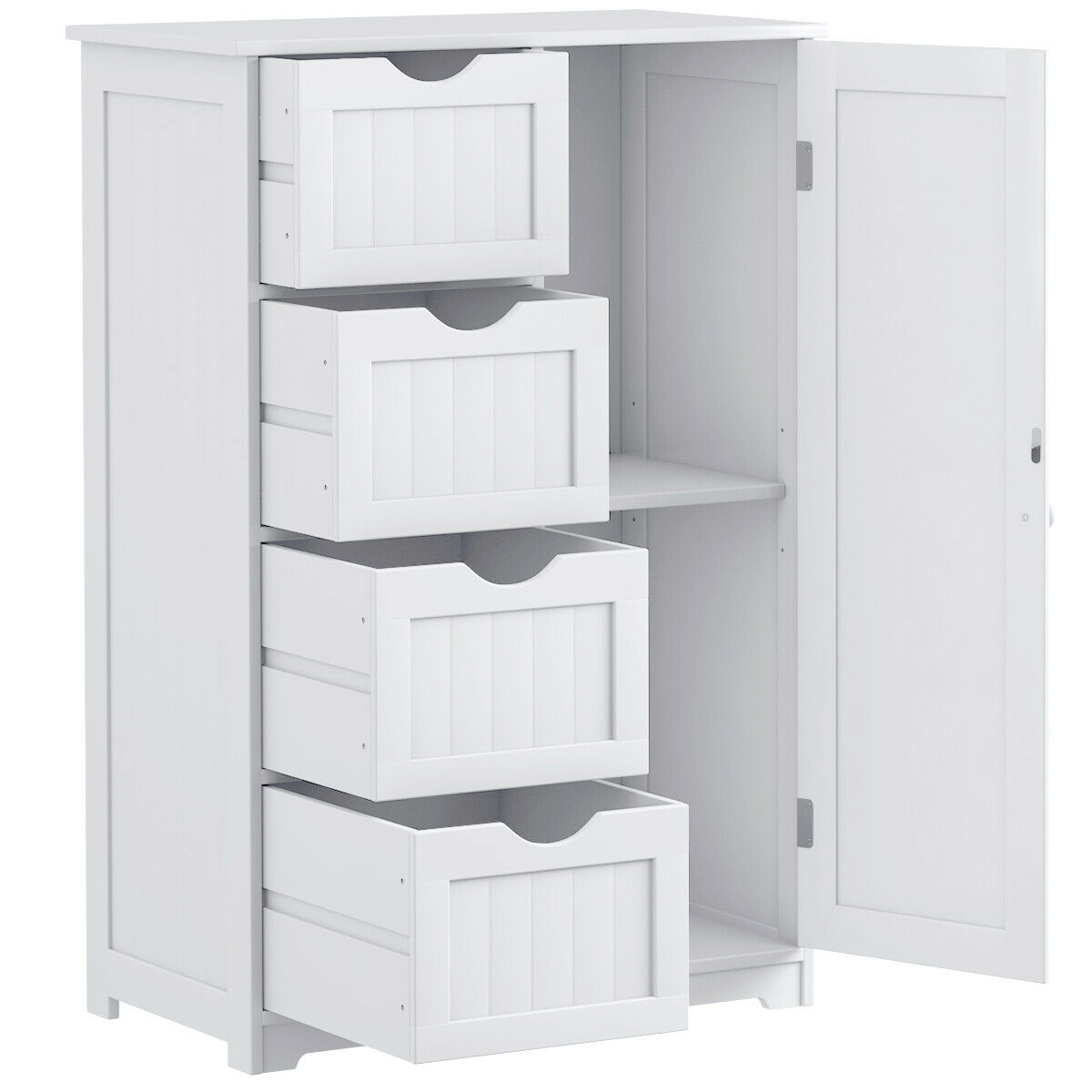 Costway Wooden 4 Drawer Bathroom Cabinet Storage Cupboard 2 Shelves Free Standing White - image 4 of 10