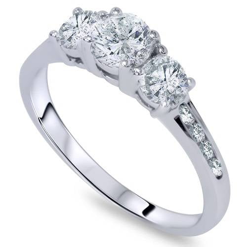 Pompeii 1 3/4ct Three Stone Round Diamond Engagement Ring 14K White Gold (H,SI2)