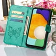 thumbnail image 6 of Feishell for Samsung Galaxy A14 5G 6.6 inch Flip Wallet Case with Wrist Strap,Butterfly & Flower Embossed Pattern PU Leather Magnetic Buckle Folio Credit Card Slots Kickstand Phone Case,Green, 6 of 10