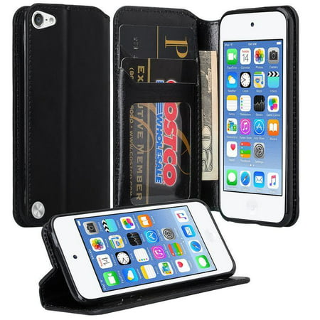 iPod Touch 5 / Ipod Touch 6 Wallet Case, Slim Magnetic Flip Folio [Kickstand] Pu Leather Wallet Case with ID & Credit Card Slots for Apple iPod 5/6 Touch -
