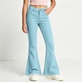 thumbnail image 3 of DJDLJWCJ Teen Girls School Uniform Pants Wide Leg Solid Color Flare Pants Stretch Soft Pull On Casual Pants Light Blue Size 9, 3 of 8