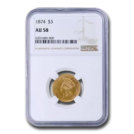 1874 $3 Gold Princess AU-58 NGC