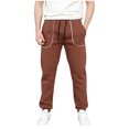 thumbnail image 3 of Havenre Mens Stripe Track Pants Skinny Fit Stretch Trouser Elastic Jogger Drawstring Elastic Waist Straight Leg Gym Workout Sweat Pants with Pockets Brown M, 3 of 8