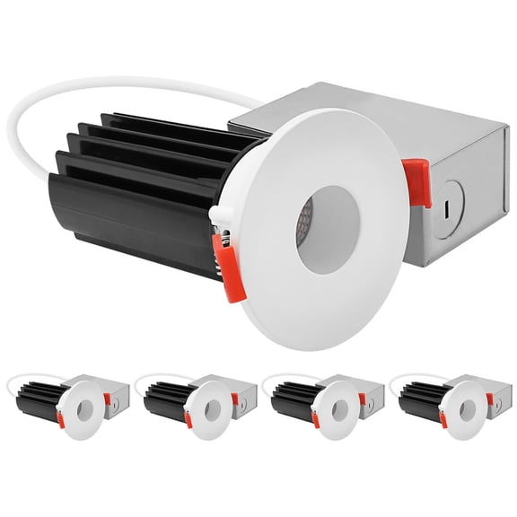 LUXRITE 2 In. LED Recessed Light, Round White & Pinhole Interchangeable Trim, 5CCT, 1000LM, 15W, CRI80, Dimmable 4 Pack