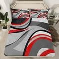 thumbnail image 2 of Feelyou Adult Abstract Geometric Queen Sheet Sets, Mid Century Minimalism Flat Sheet, Grey Red Stripes Queen Fitted Sheet, Luxury Bedroom Decor, 4 Pieces, 2 of 7