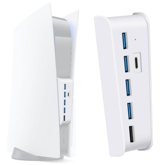 PS5 USB Hub 3.1, Extension USB Type C 3.1 High-Speed Transmission Extender (White) with 4 USB 1 USB Charging Port 1 USB C Port Converter Splitter for Playstation 5 Dualsense