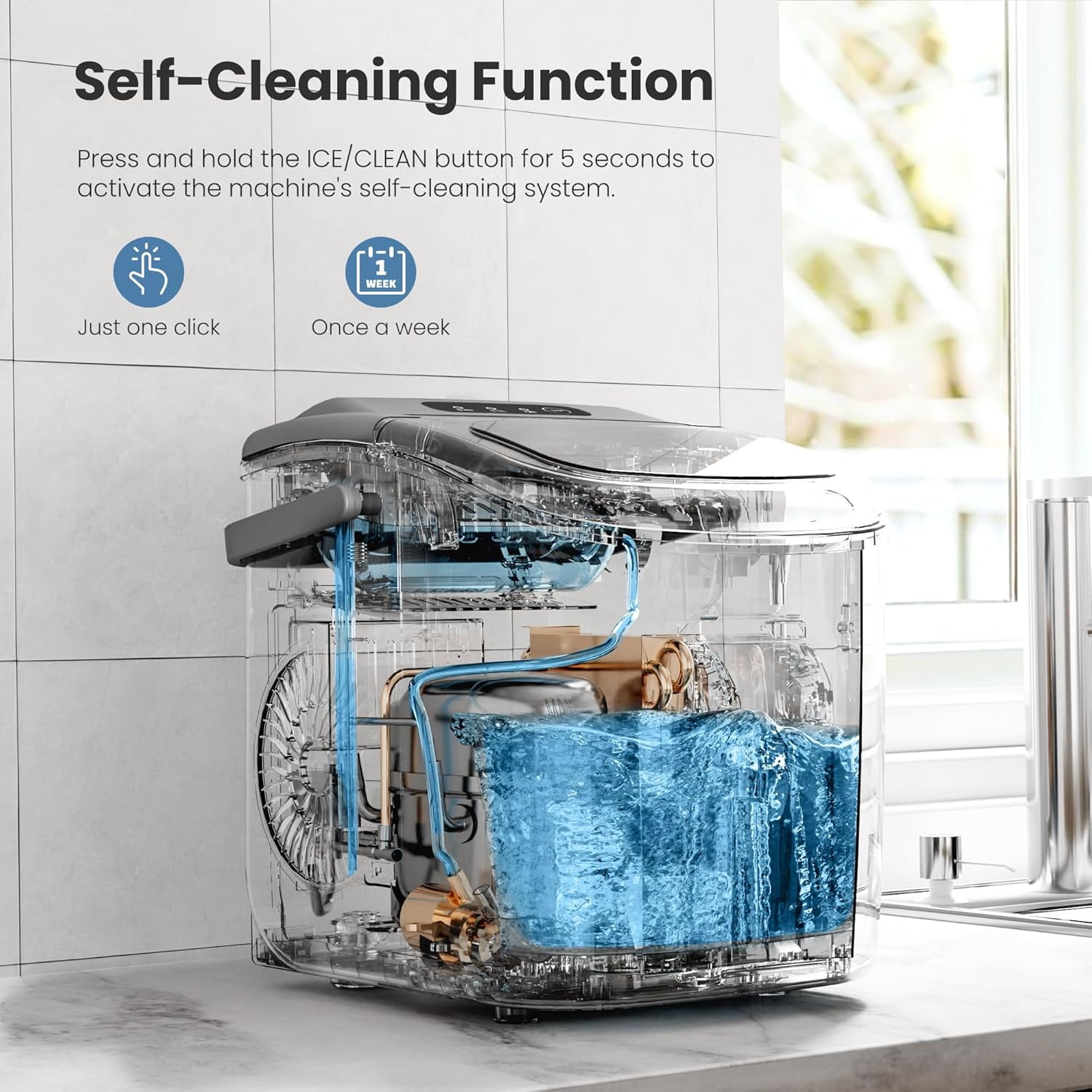 Moifoi Ice Maker Countertop , Portable Ice Machine 26.5lbs/24H, Ready in 6 Mins/9 Pcs with Self-Cleaning,Gray