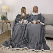Snuggie Wearable Blanket With Sleeves & Pockets, Sherpa, One Size, Charcoal, 71 x 54