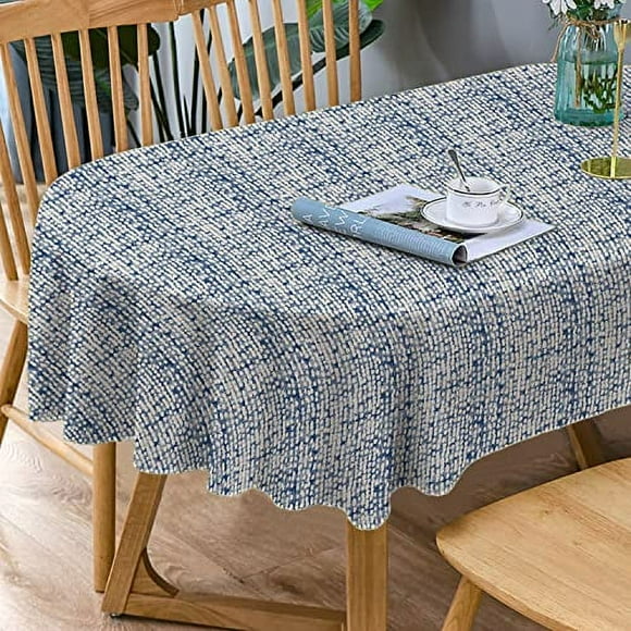 Bnejvif Nappe Ovale, Nappe Ovale Moderne, Nappe Bleue Intérieure/extérieure Imperméable Sans Plis Durable pour Tables Ovales 60 X 84 Pouces