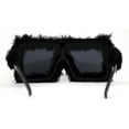 thumbnail image 2 of Womens Funky Fur Covered Squared Rectangle Oversize Sunglasses All Black, 2 of 4