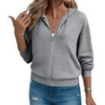 thumbnail image 5 of Olyvenn Waffle Zip Up Hoodie for Women Loose Sweatshirt Jacket Long Sleeve Casual Fall Outfits Fashion Hoodies with Pockets Gray S, 5 of 9