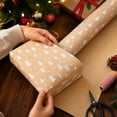 thumbnail image 4 of Christmas Wrapping Paper Roll White Snowflake and Tree Print, Festive Gift Wrapping Paper on Brown Kraft for Holiday Presents, Seasonal Gift Wrap, 4 of 4