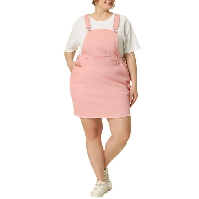 GRACE & GRANDEUR Robe à Bretelles Décontractée en Denim pour Femme Grande Taille à Bretelles Ajustables 5X Rose