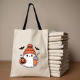 thumbnail image 2 of Bolsas de mano de Halloween personalizadas, suministros para fiestas con diseño de perro paseando y calabaza fantasma, bolsas de lona con impresión personalizada con nombre y foto para temporada espel, 2 of 5