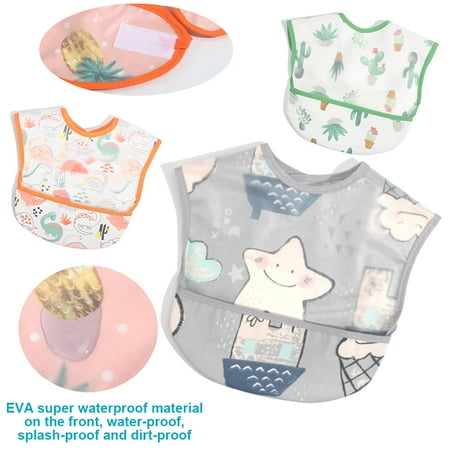 

3 Pieces Soft Waterproof Short Sleeve Toddler Bib Dinosaurs Owl Potted pattern Odor Resistant baby Smock Bib Baby Rice Pocket Waterproof Bib 1-3 Years Old Washable Stain Junior Bib