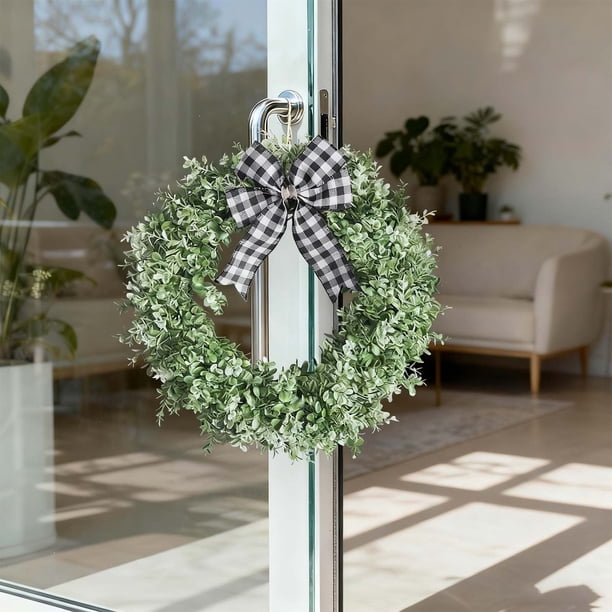 Spring Bow Artificial Leaf Eucalyptuss Plant Wreath Home Front Door Wall Window Decoration