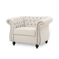 GDF Studio Tampa Chesterfield Tufted Club Chair with Nailhead Trim, Beige Fabric and Dark Brown