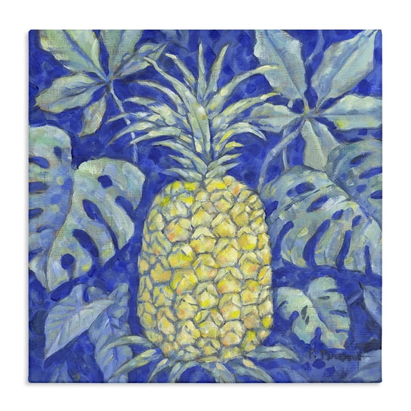 Stupell Industries Coastal Tropical Pineapple on Blue Canvas Art, 17 x 17, by Paul Brent