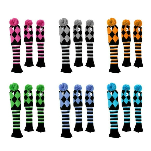 Set of 3 Golf Pom Pom Headcover Driver Club Head Covers Sleeve Fairway Woods Head Covers Gray