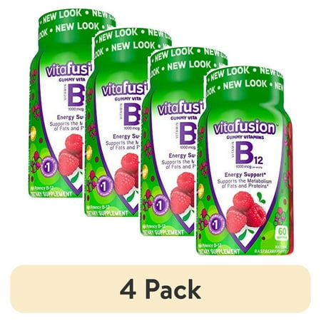 (4 pack) Vitafusion B12 Gummy Vitamins, Delicious Raspberry Flavor, 60ct (30 Day Supply)