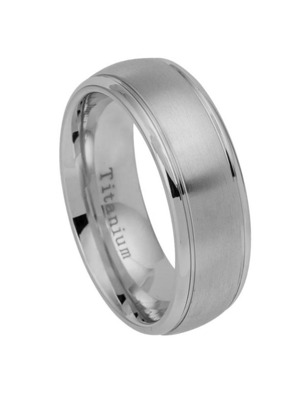 Custom Personalized Engraving Wedding Band Ring Set for Him & Her Titanium Band 8mm Titanium Ring Brushed Center Edge Edge