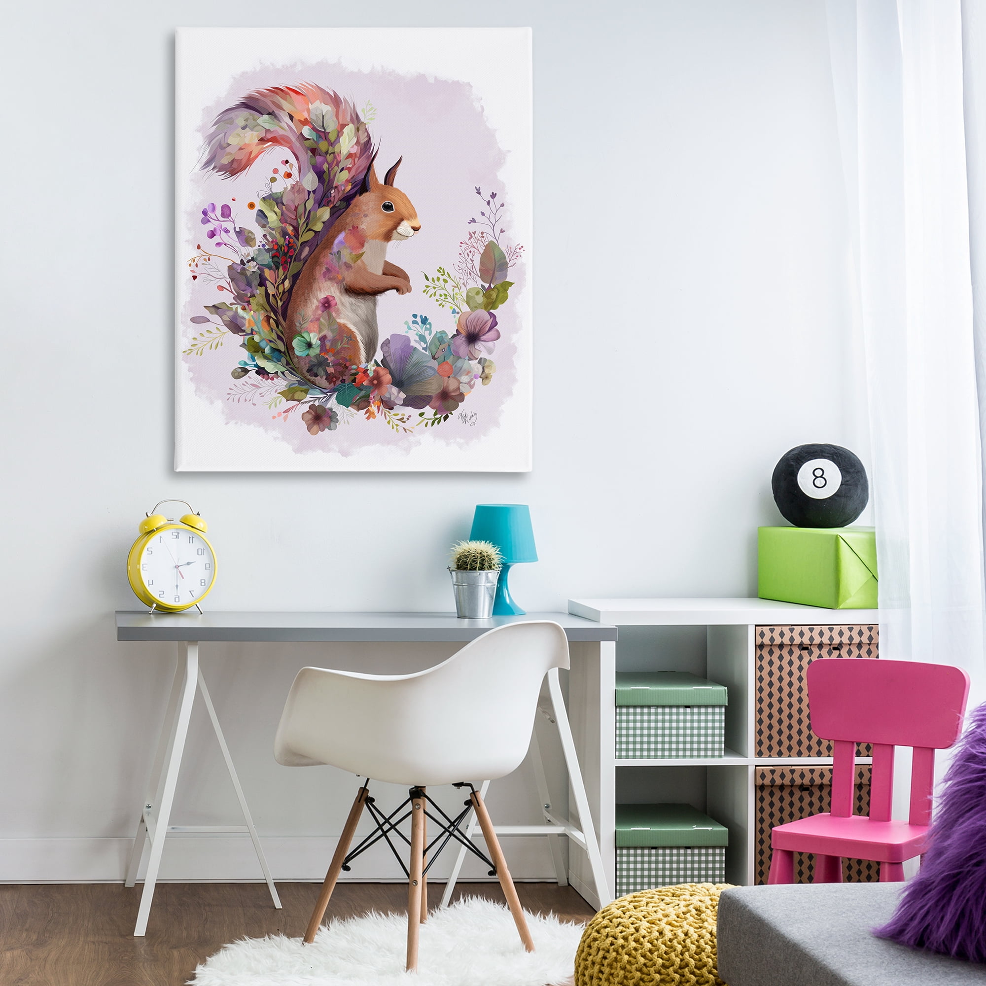 Stupell Industries Squirrel & Floral Garland Animals & Insects Painting Gallery Wrapped Canvas Art Print Wall Art, 36 x 48