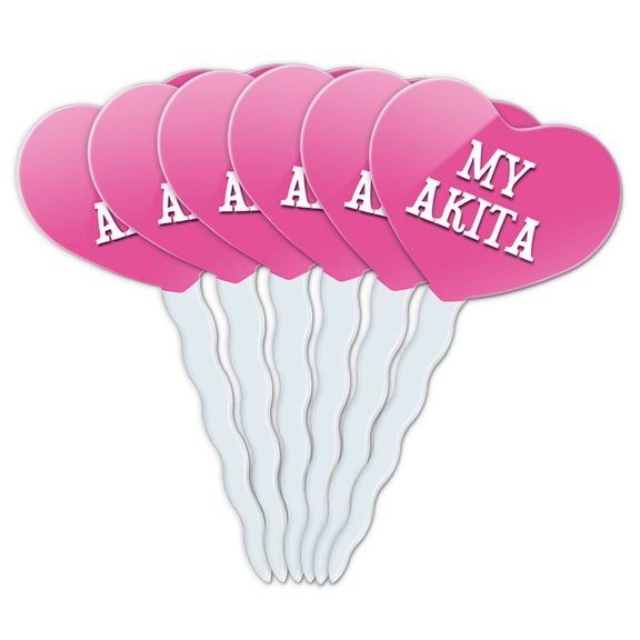 Akita Heart Love Cupcake Picks Toppers - Set of 6