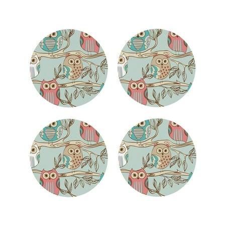 

Leather Coasters with Heat-resistant for Drinks Hand drawn owl -标题2 Round Shape