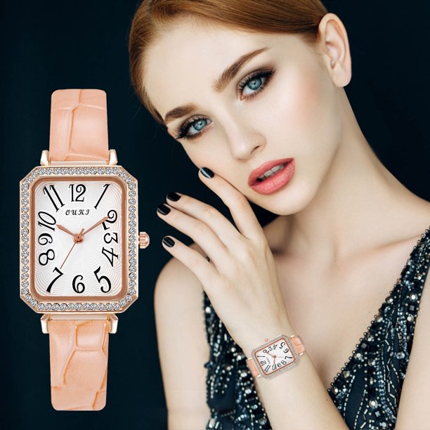 Sfonq Summer Clearance Mothers Day Gift for Grilfriend Womens Watches ,Rhinestone Bezel Ladies Watch Compact Small Square Watch Ladies Watch,Pink Buy 2 Save 10%