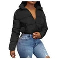 thumbnail image 2 of (clearance)IDALL Cropped Puffer Jacket Womens Winter Solid Short Bread Down Jacket Stand Up Collar Outerwear Padded Thick Coat Coats for Women Quilted Jackets for Women Black Xl, 2 of 7