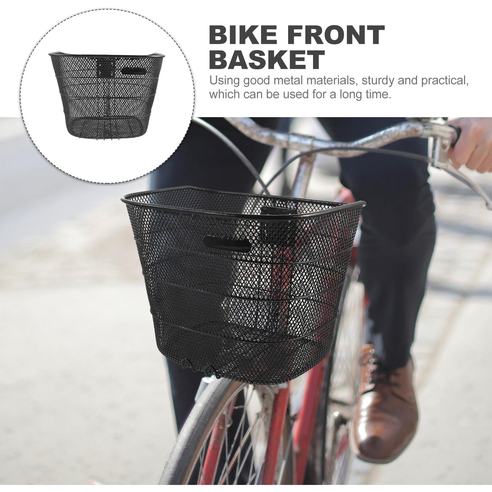 PTOOTP Black Metal Bike Front Basket Large Capacity Easy to Install Stable Storage