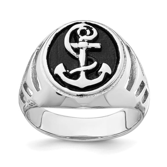 Diamond2Deal 925 Sterling Silver Rhodium-plated & Antiqued Plated Anchor Ring for Women Size- 10